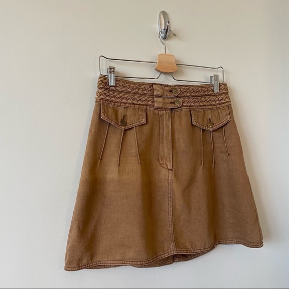 FREE People-Braided A-line Mini Western Boho Brown Skirt (Size:6) - Picture 4 of 10